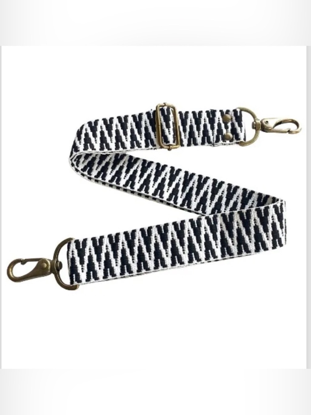 Black & White Woven Crossbody Strap with Antique Brass Hardware
